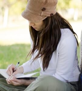 an empowerment center woman writing in her addiction treatment journal